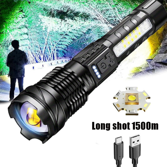 Powerful Flashlight USB Rechargeable Torch Light High Power LED Flashlight  with 7 Lighting Modes Tactical